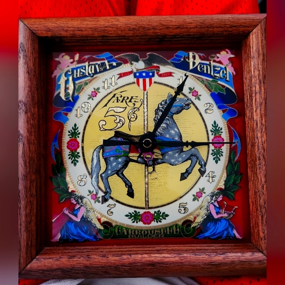 VINTAGE HENSLEY REVERSE PAINT DENTZEL CAROUSEL HORSE CLOCK - Picture 3 of 8